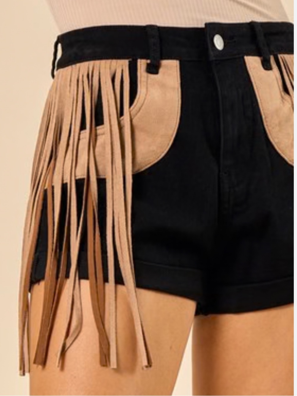 Saint & hearts black and brown fringe western shorts size medium NWT
